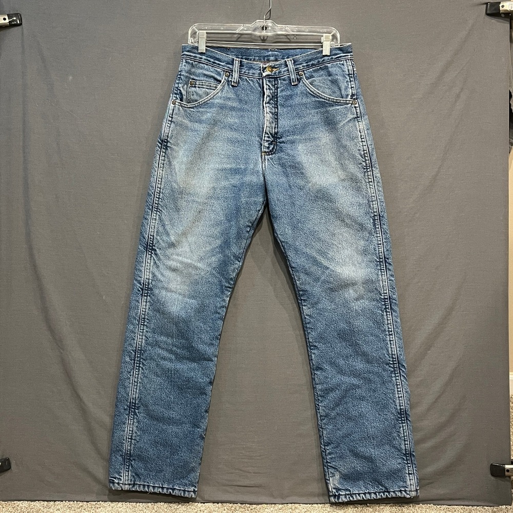 Wrangler Fleece Lined Jeans Mens 32x32 Blue Red Insulated Straight Leg 33213SW - Picture 9 of 10